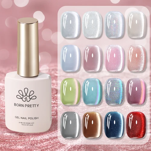 BORN PRETTY 15ml guayaba plata brillo agua luz Super brillo gato Gel magnético semipermanente remojo UV Gel barniz para decoración de uñas