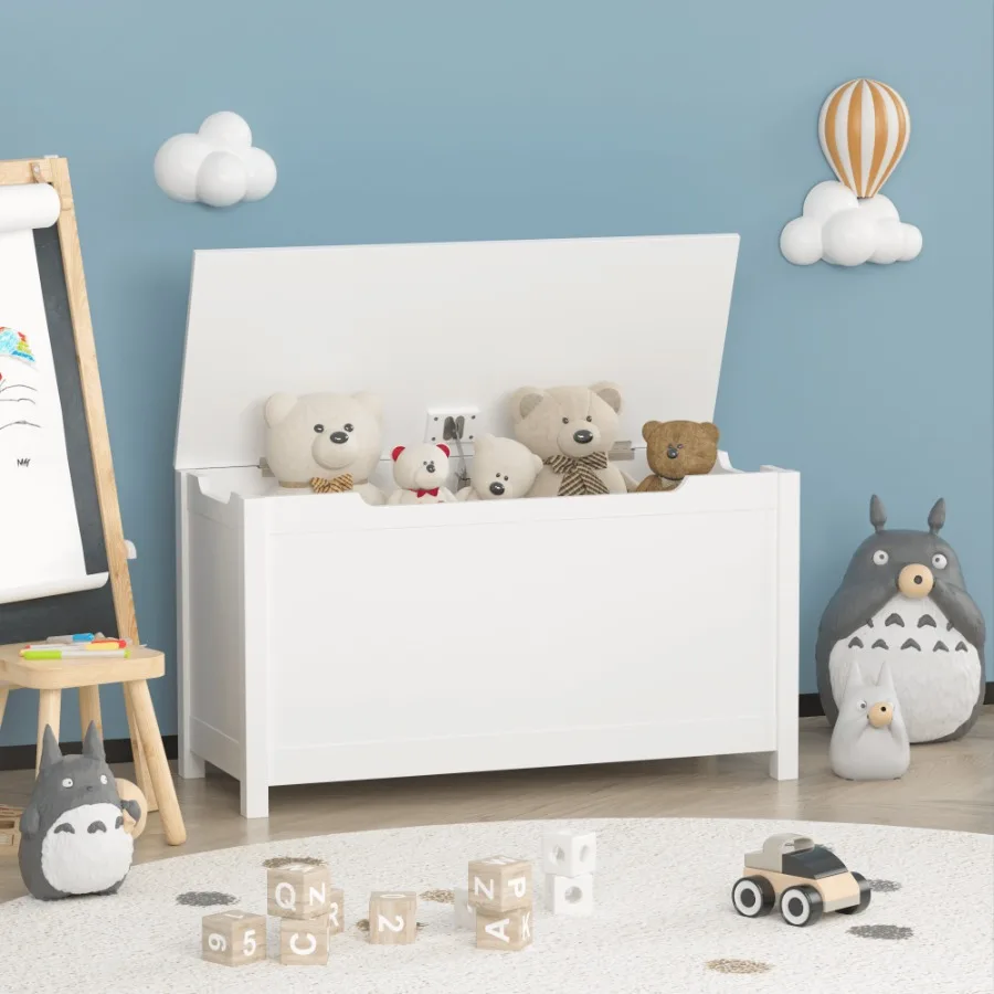 

Toy Box Storage for Wooden Storage with Safety Hinge 31.5"Wx13"Dx16.7"H White
