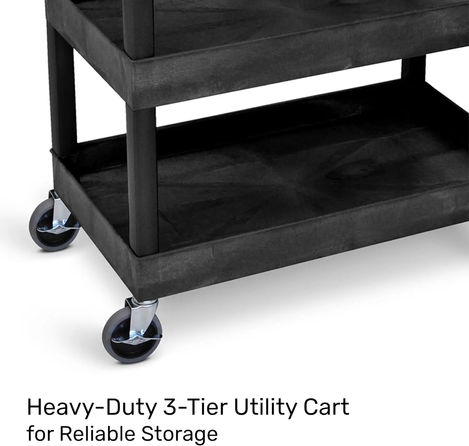 3-Tier Rolling Utility Cart with Wheels | Supports 300 lbs. Total | Heavy-Duty Capacity for Garage Storage, Office Spaces