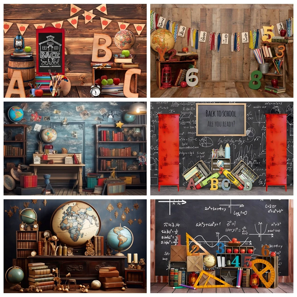 Back to School Photography Backdrop AI Scene Bookshelf Books Desk Students Graduation Party Banner Photocall Photo Background