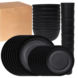 Dinnerware Set 32-Piece, Novelty Rectangle-Shaped Plates, Bowls, and Cups for Family Dinners, Eco-Friendly and Dishwasher Safe