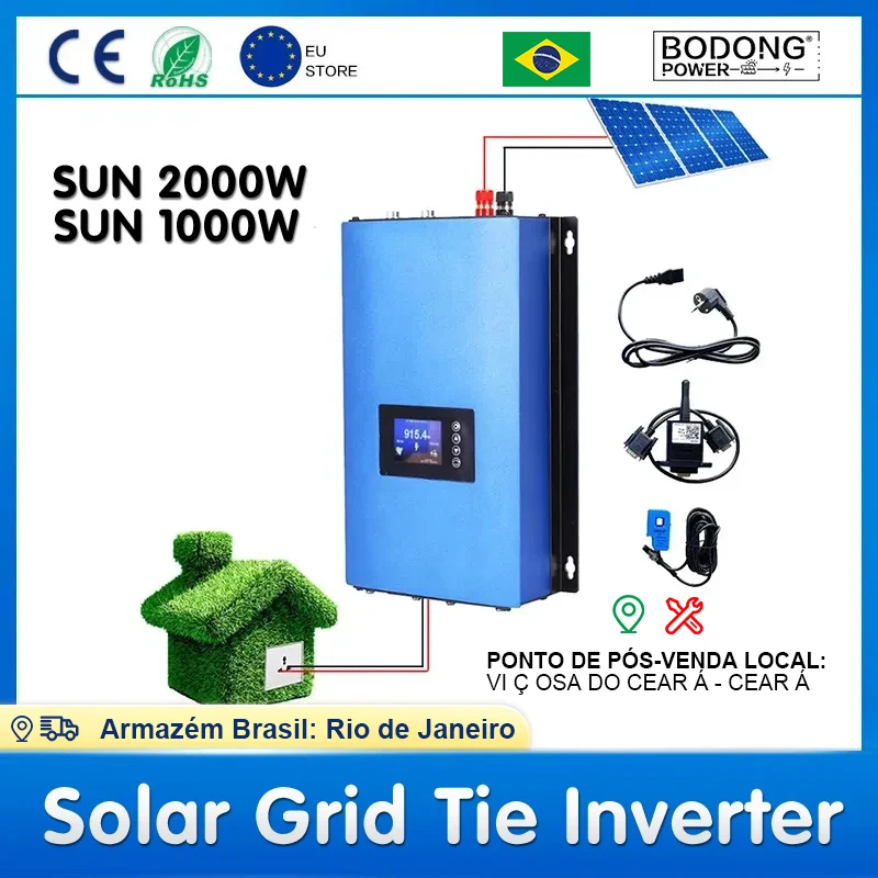 Bodong Power 1000W2000W DC22V-65V DC45V-90V MPPT Pure Sine Wave Output with 3M Limiter and WIFI Solar Grid Tie Inverter