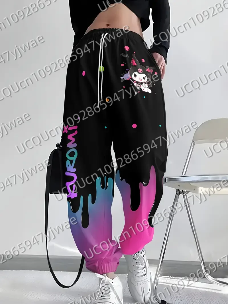 Sanrio Kuromi 여성 캐주얼 조깅 바지 핑크 캐주얼 바지 봄/여름 야외 남성 긴 바지 바지