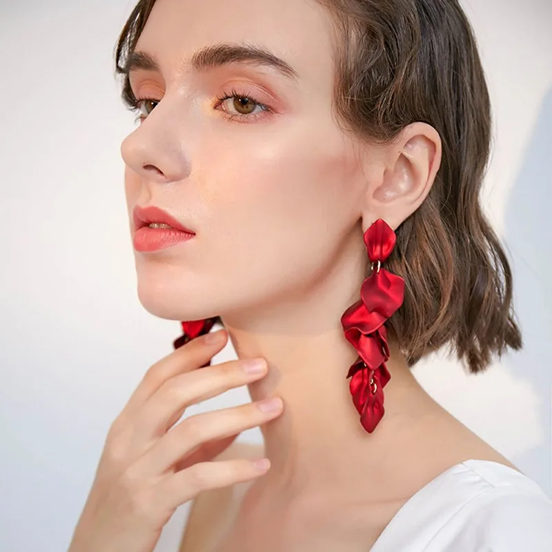 

Rose petal long earring, exaggerated trendy accessories in Europe and America earings for women korean fashion