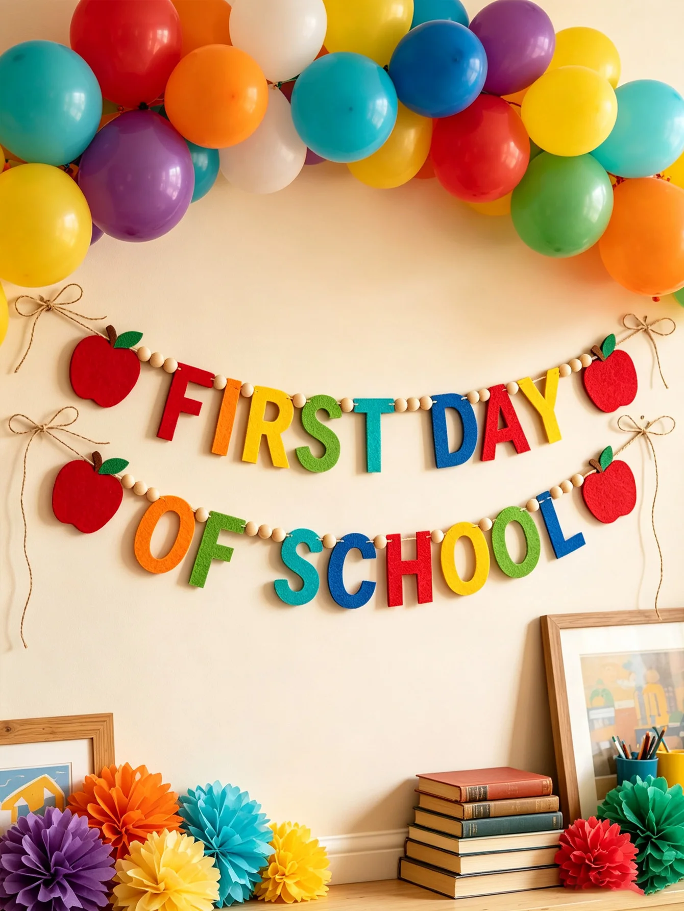 Filzmaterial DIY-Banner-Dekoration, Blumenkranz-Dekoration für die Rückkehr in die Schule, Dekoration für Zuhause, Klassenzimmer, Büro und Partyzubehör