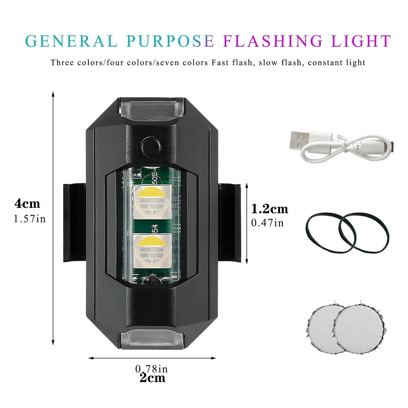 4pcs 7 Colors LED Strobe Lights, High Brightness Waterproof USB Charging Anti Collision Flashing Light for Car Motorcycle Bike