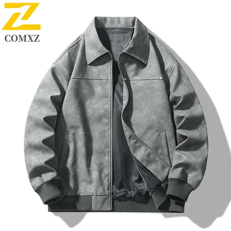 سترة جلدية فاخرة للرجال من COMXZ على الطراز الأمريكي سترات مضادة للرياح للدراجات النارية كاجوال بياقة واقفة سترة واقية للخريف #5