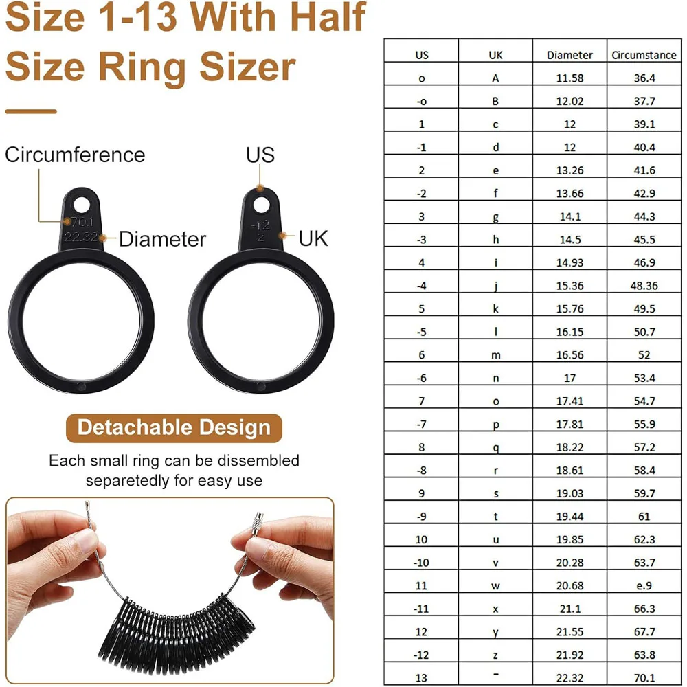 TUNQI 12-Piece Set Ring Sizing And Shaping Kit UK/US Plastic Ring Sticks  Precision Ring Gauge Adjustable Ring Sizing 25mm Hamme