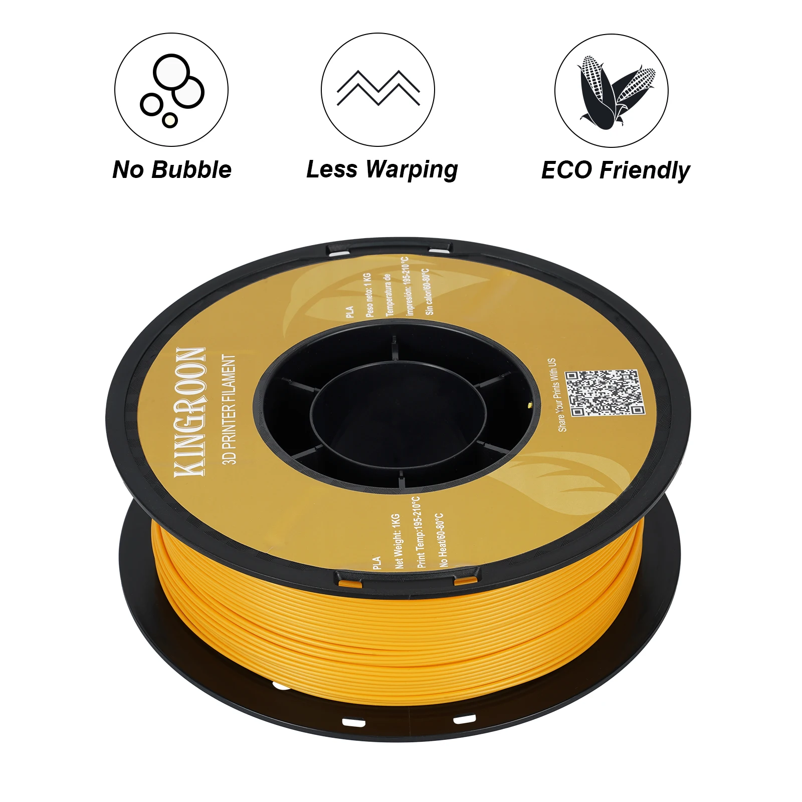 PLA Filament Orange 1.75mm Dimensional Accuracy+/-0.03mm 1KG-12KG Neatly Wound Filament No Bubble for FDM 3D Printer