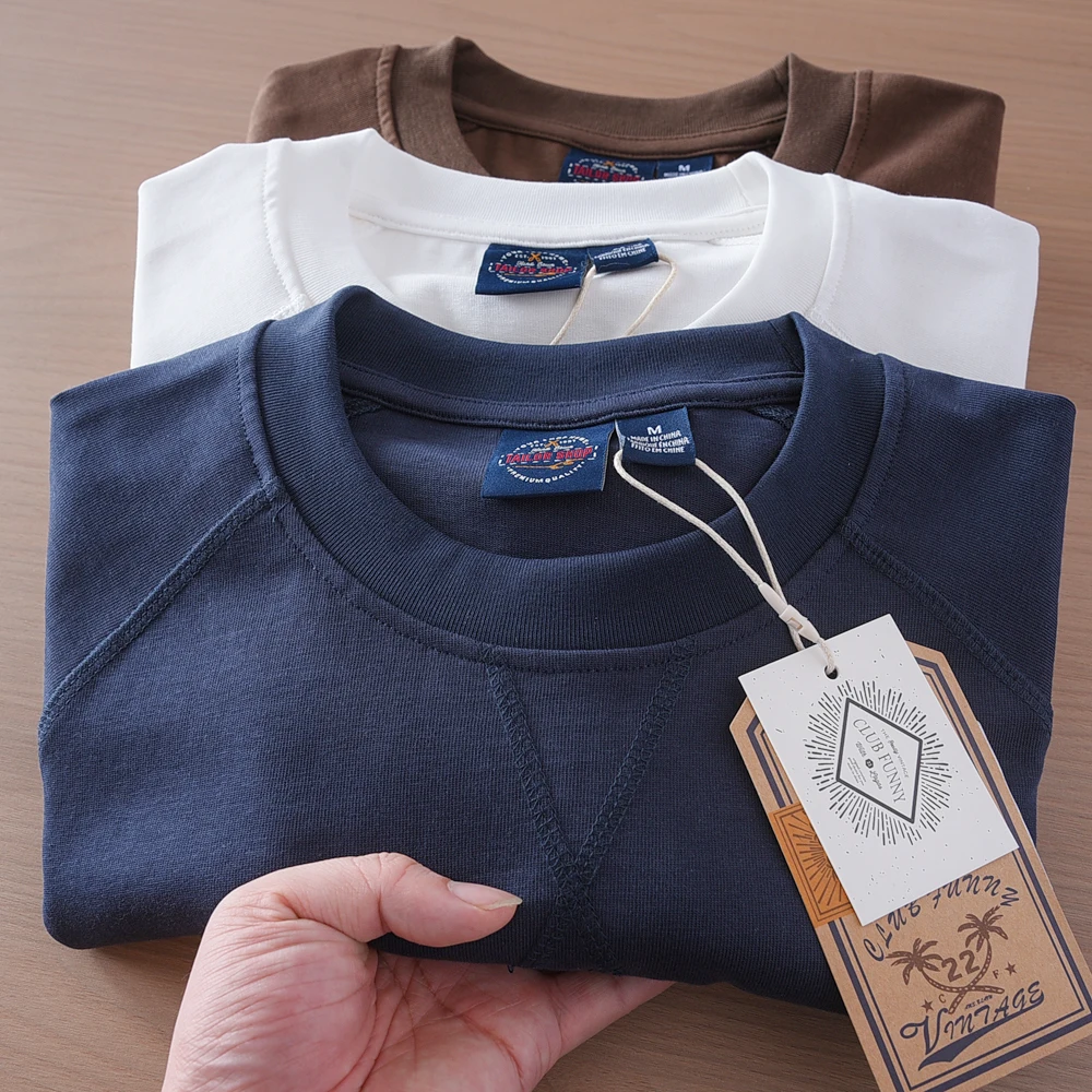 2025 Summer New American Retro 280G Short Sleeve O-neck Solid Color T-shirt Men's Fashion 100% Cotton Washed Casual Loose Tops