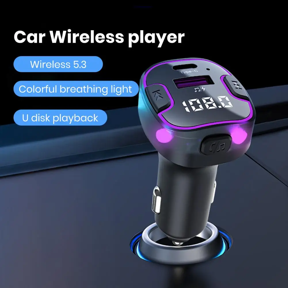 Car Bluetooth 5 0 Charger FM Transmitter PD 15W Type C Dual USB 3 1A Colorful Ambient Light Cigarette lighter MP3 Music Player