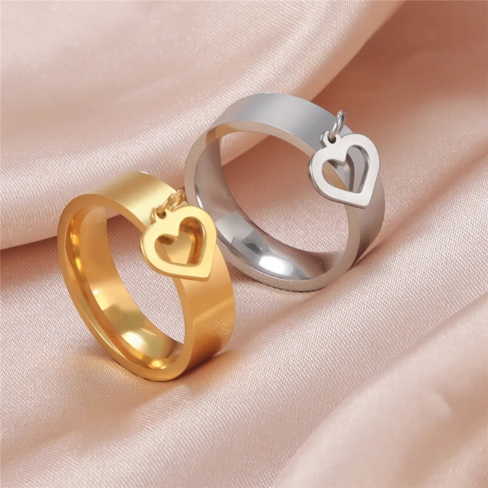 Skyrim Heart Charm Rings for Women Bohemian Stainless Steel Gold Color Aesthetic Ring 2024 Trend Korean Jewelry Birthday Gift