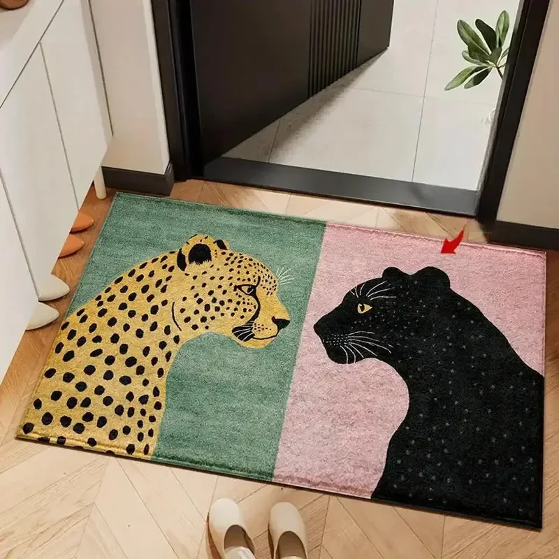 Whimsical Zebra Taking Bath Graphic Floor Mat Tropical Plant Bathroom Art Pattern Rug Fun Animal Themed Household Interior Decor