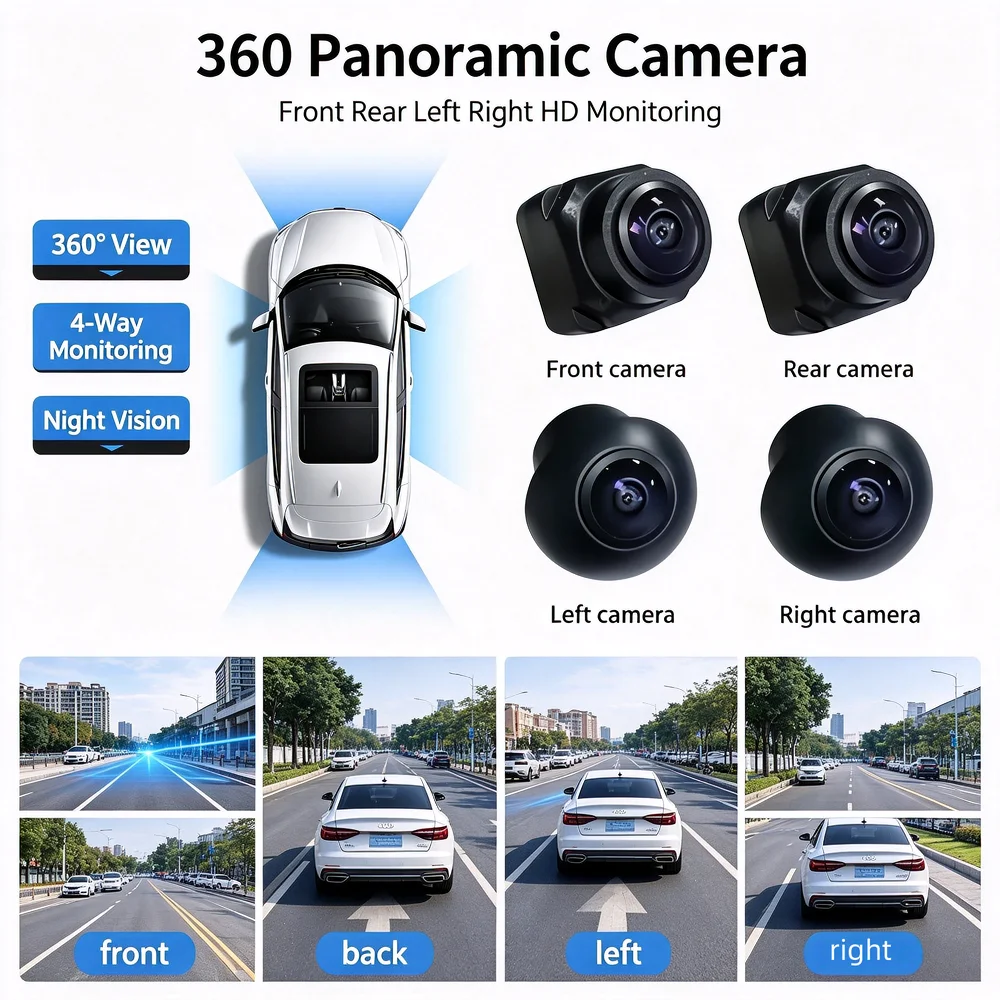 `IMX662 Sensor AHD 2K 4‑Way 360° Bird's‑Eye View Car Panoramic Camera Waterproof Night Vision Surround Parking Monitoring System