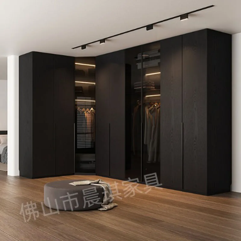 

Black Modern Closet Creative Designer Luxury Large Wooden Wooden Drawers Shelf Wardrobe European Ropero Postmodern Furniture