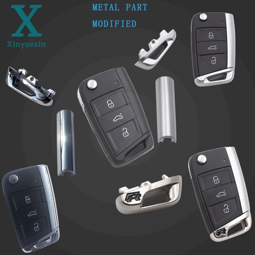 Xinyuexin Folding Car Key Shell for Vw Gollf 7 MK7 for Skoda Octavia A7 for Seat Remote Keyless Auto Metal Part for Golf Mk7