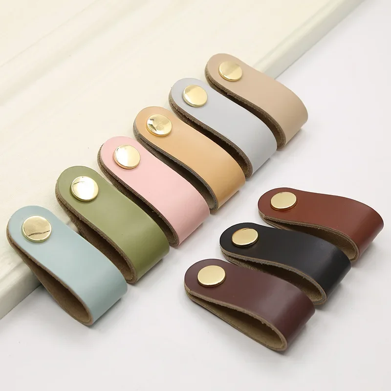 Nordic wardrobe door color leather handle drawer handle leather case carton wooden box leather handle