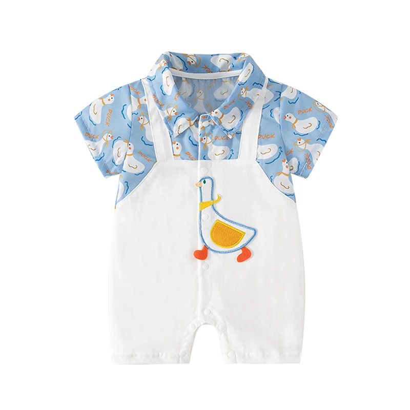 Baby clothes 2024 summer new short-sleeved male and female baby newborn cute jumpsuit pure cotton free shipping