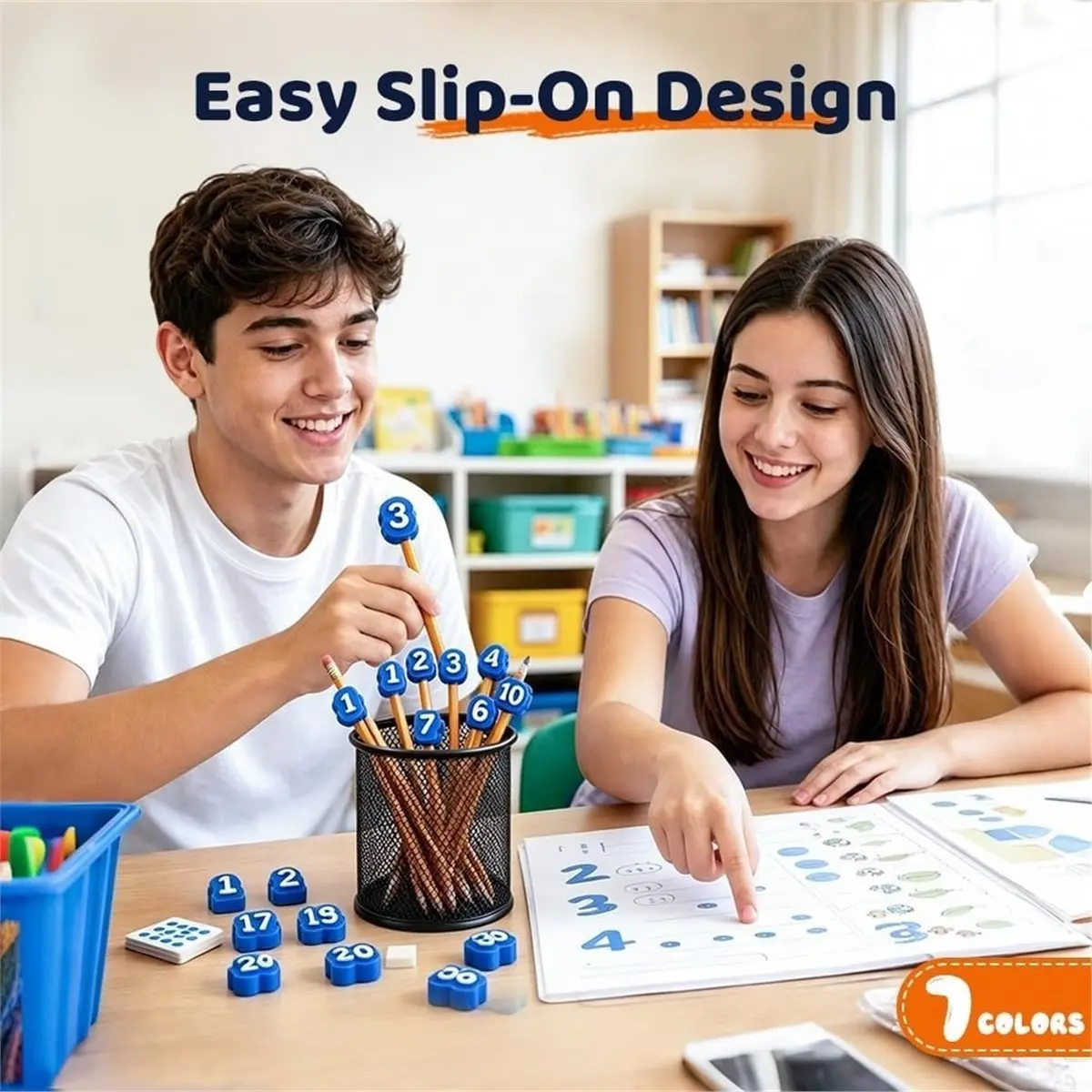Numbered Pencil Toppers,50 PCS Reusable Classroom Labels and Identifiers, Cute 3D Pencil Charms for Teachers Student A