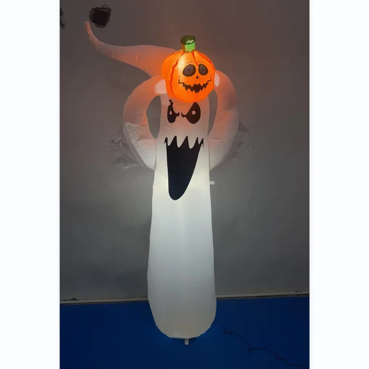 LED Inflatable Halloween Lights Props Inflatable Model 1.8 Meters Luminous White Ghost Little Ghost Holding Pumpkin Decoration