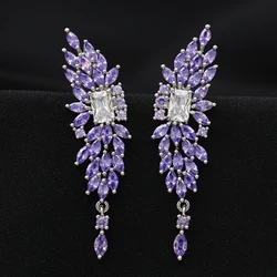 Symmetric Wing Butterfly Earrings for Women Cubic Zirconia Red Purple White Leaf Drop Earrings Wedding Evening Party Jewelry
