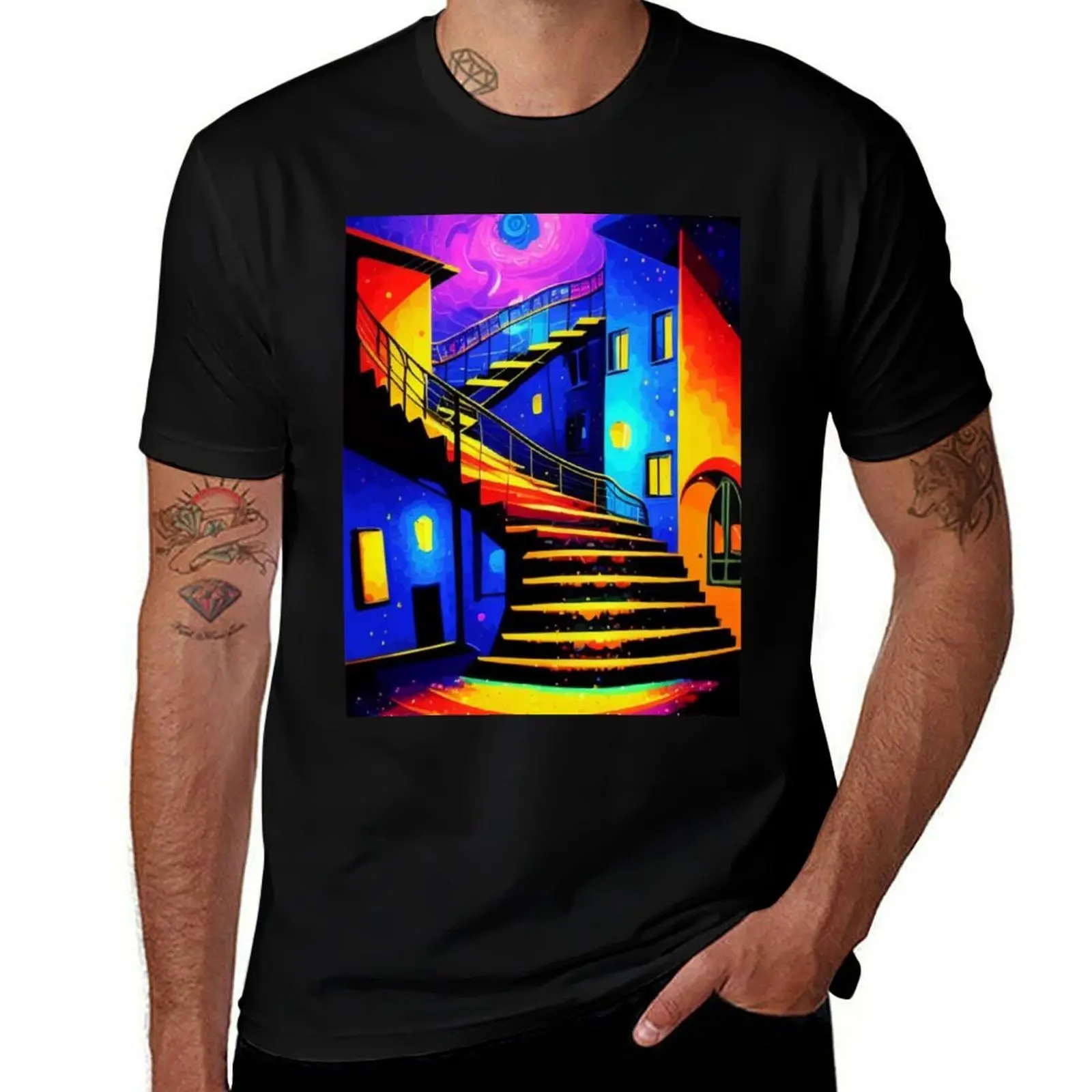 

STAIRY NIGHT T-Shirt blue archive tops vintage clothes plus size men clothing