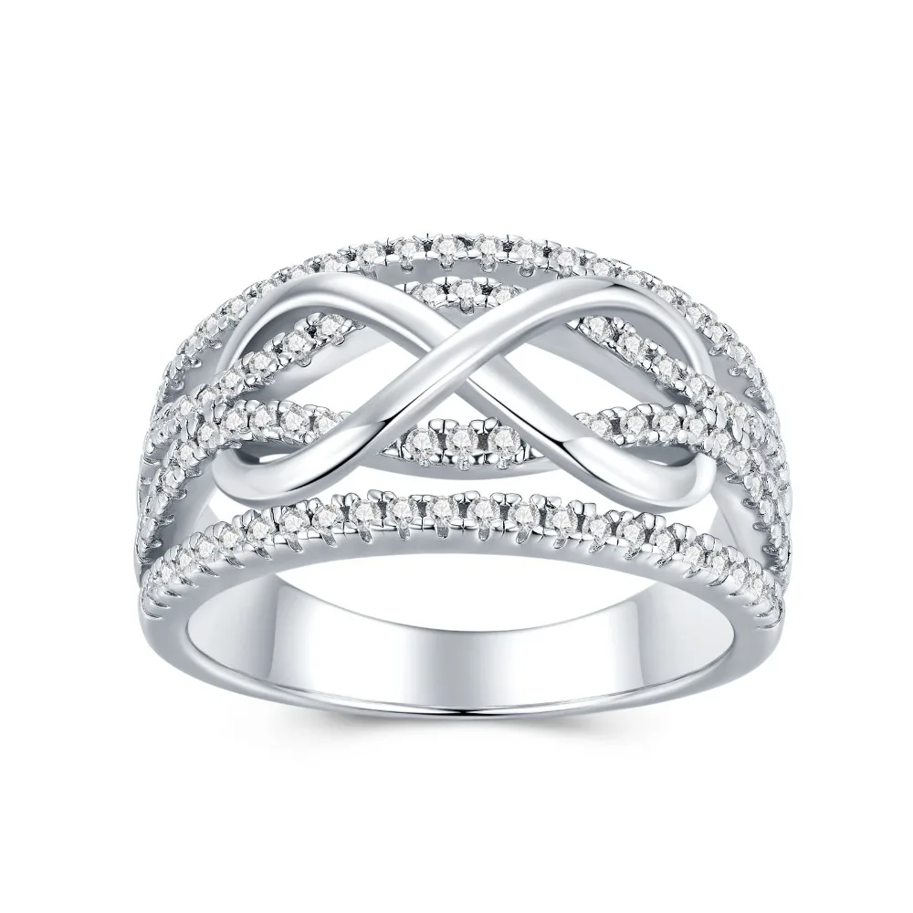 Iced Moissanite Infinity Wedding Ring 925 Sterling Silver Fine Women Jewelry Mosan Diamond Engagement Rings Pass Tester Gra