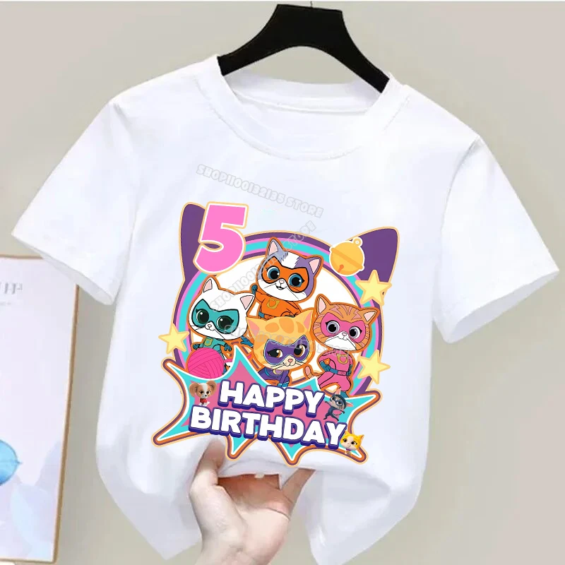 سوبر كيتيز عيد ميلاد تي شيرت فتاة الأطفال الصيف ملابس للحفلات المحملة Kawaii قصيرة الأكمام طفل بلايز قصيرة تيز ملابس الطفل