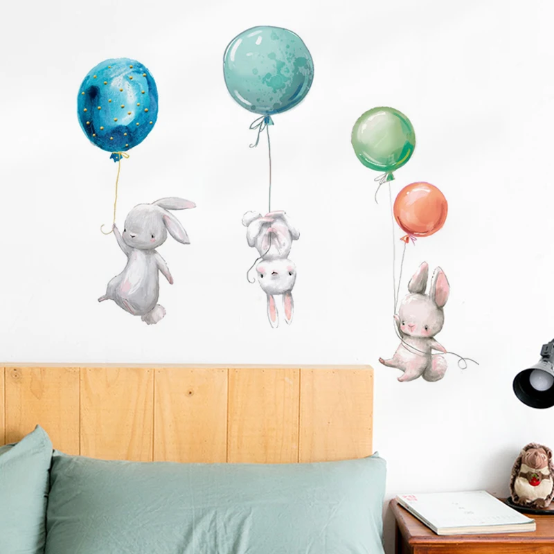 lever rabbit Squirrel with Colorful Ballon Bedroom Wall Stickers for Wall Decoration Kid Rooms Door Stickers Waterproof