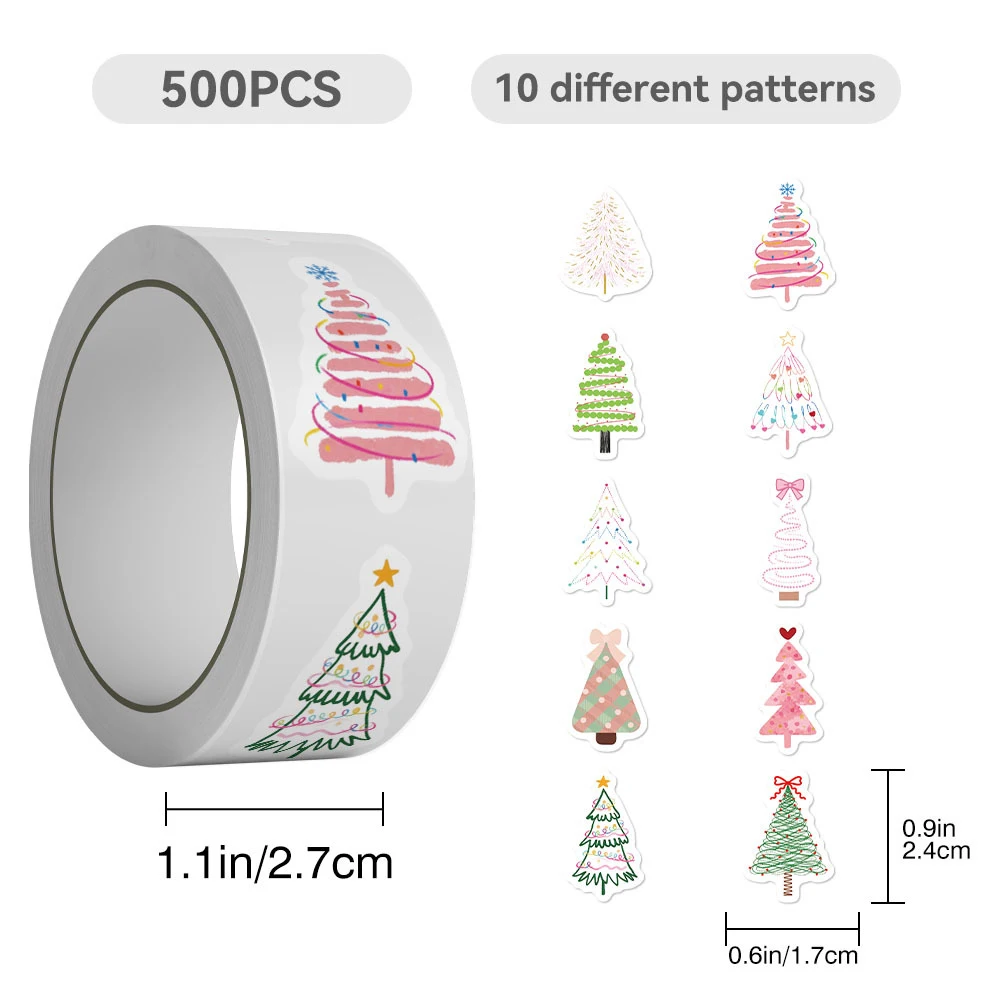 500pcs/Roll Cartoon Christmas Tree Reward Stickers Cute Creative Decoration Decal for Suitcase Laptop DIY Seal Label Sticker Toy