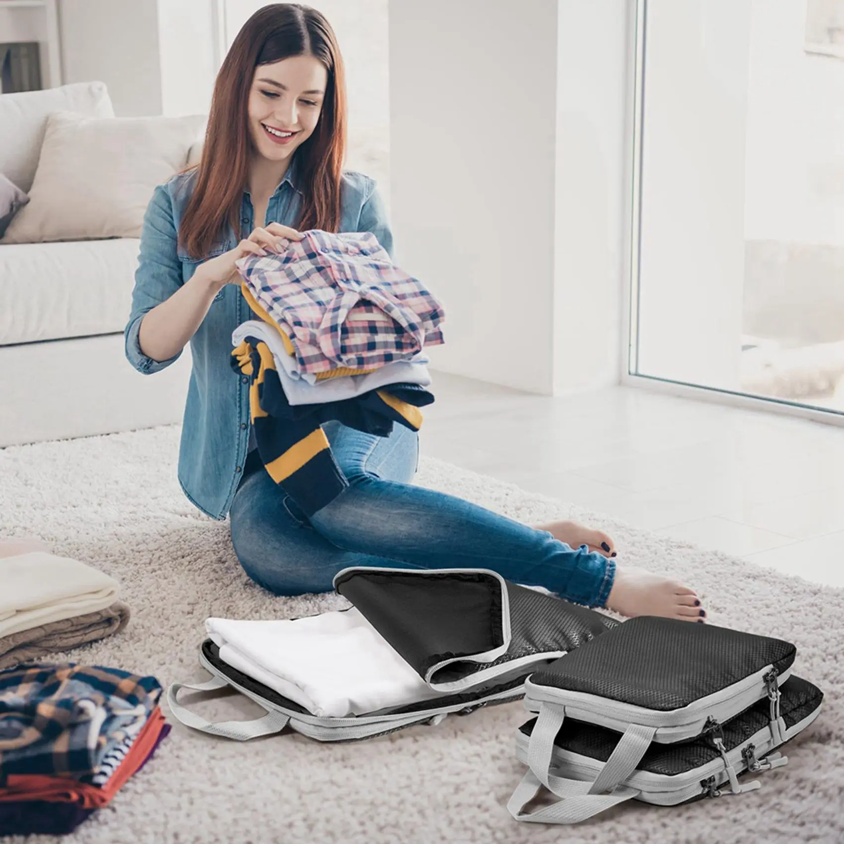 

Compression Packing-Cubes,8 Set Ultralight Packing-Cubes For Carry On Suitcase,Travel Packing For Suitcase Organizer Bag-ABQU