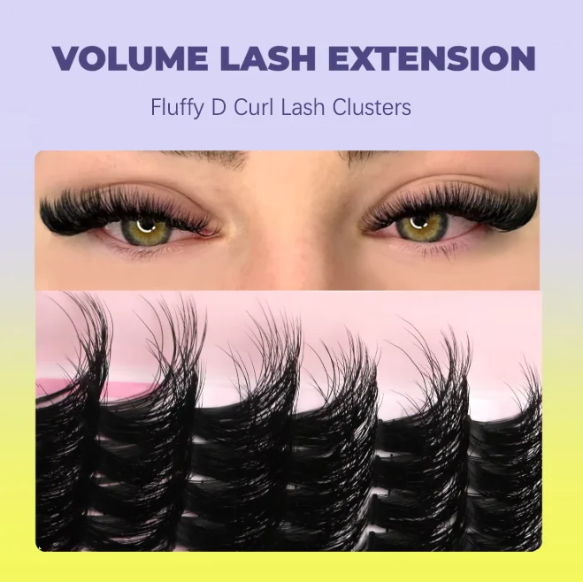 Cat Eye D Curl Cluster Lashes Kit Fluffy Volume DIY Eyelash Extension With Bottom Lash Segments For Home Use For Beginner