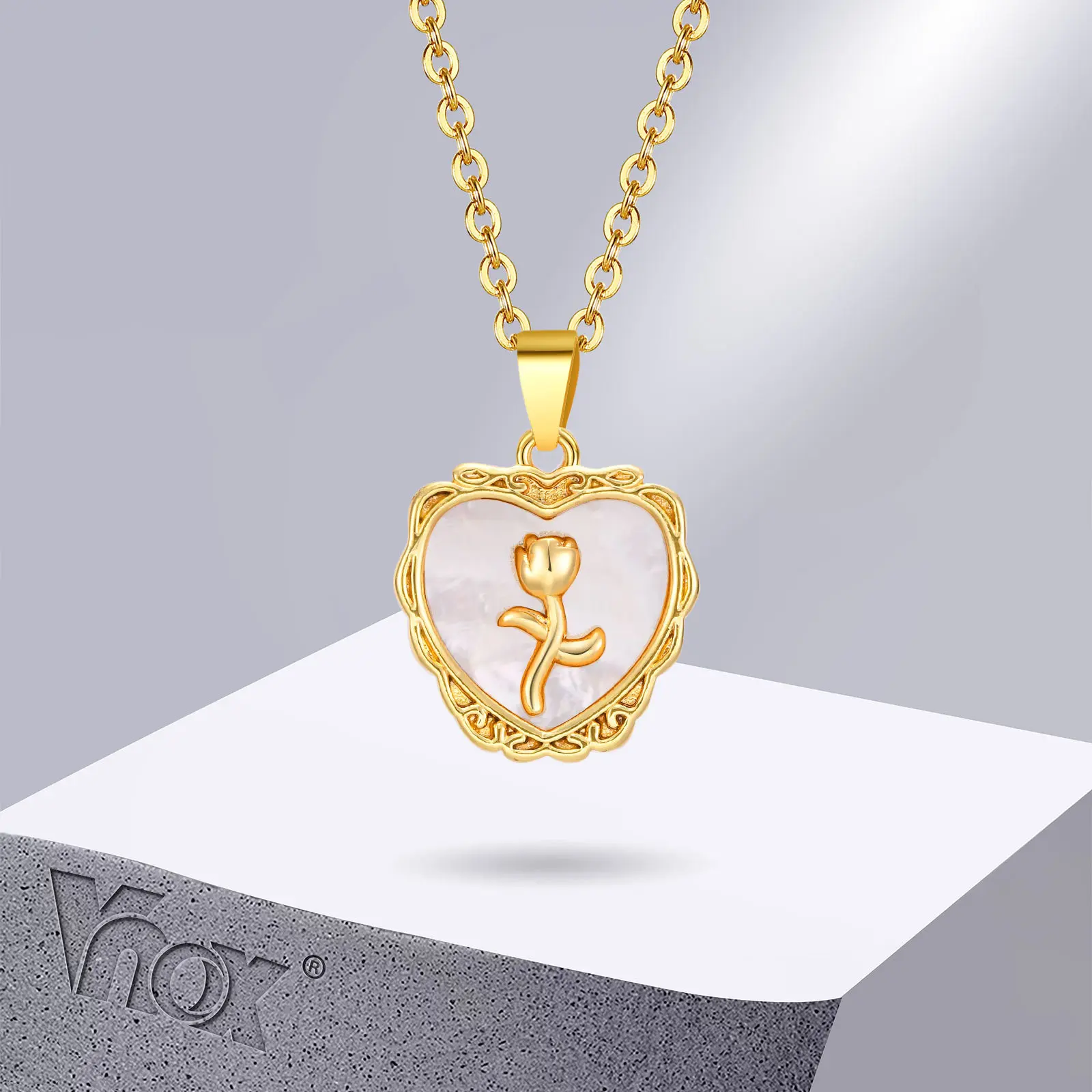 

Vnox Love Heart Necklaces for Women Girls,Gold Color Metal Rose Pendant Collar,Valentine's Day Birthday Party Gifts for Her