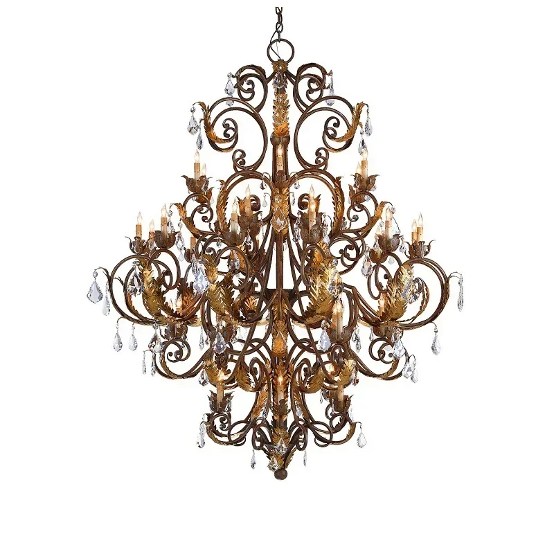 European style large retro, candle chandelier hotel lobby decoration crystal chandelier