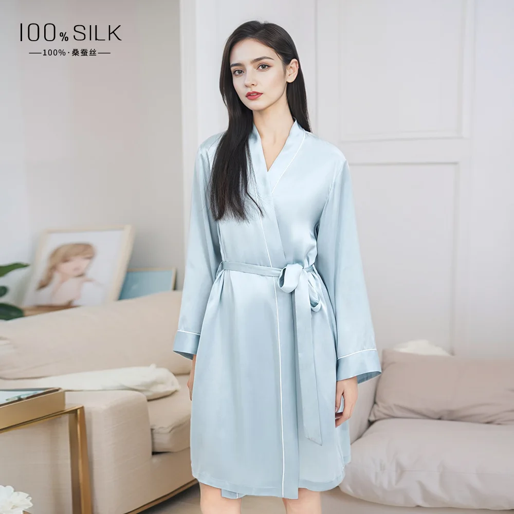 2026 Summer New 100% Mulberry Silk Robe for Women Cooling Silky Bathrobe Minimalist Comfort Morning Gown Loungewear