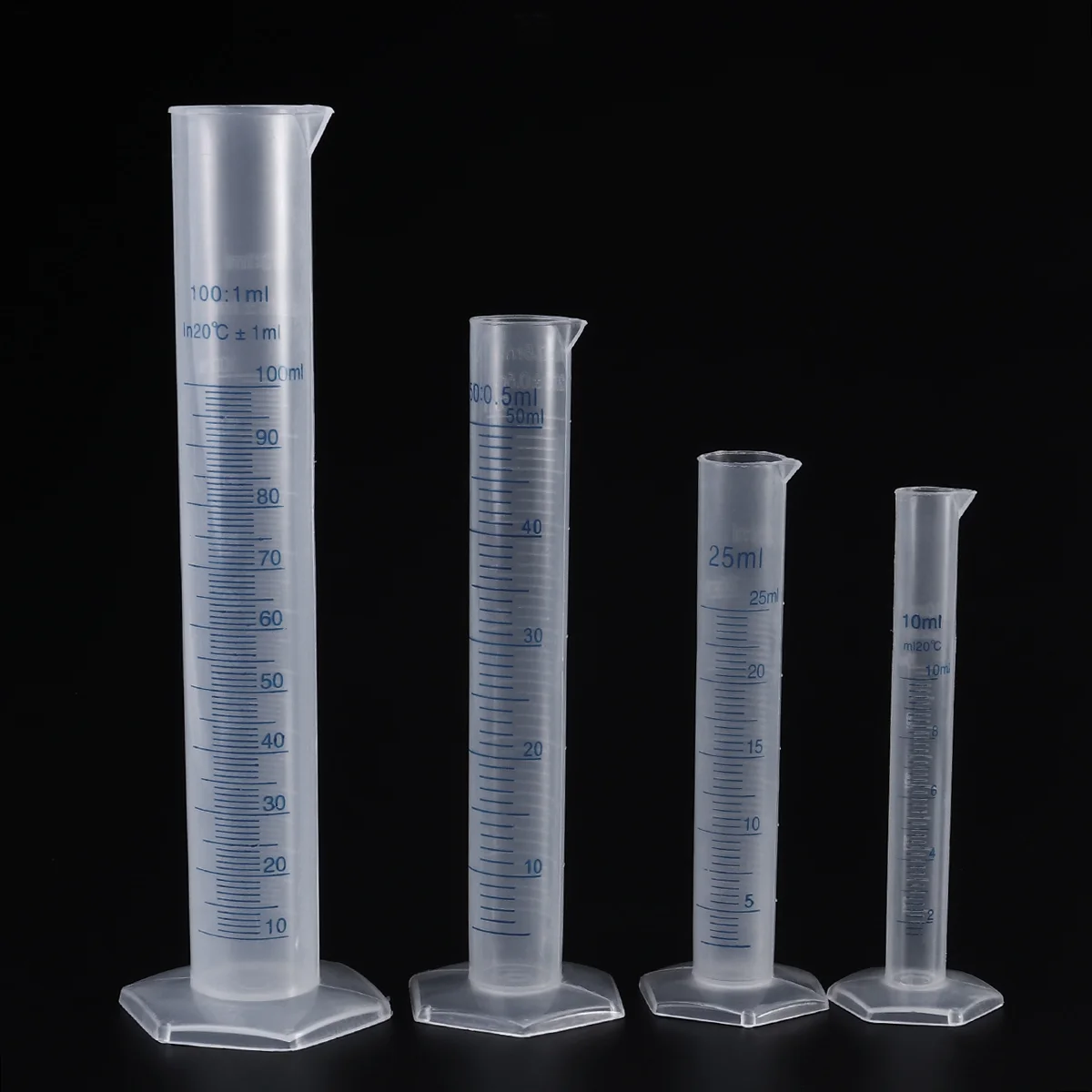 UEETEK 4pcs Transparent Measuring Plastic Graduated Cylinder 10ml / 25ml / 50ml / 100ml Measuring cylinder