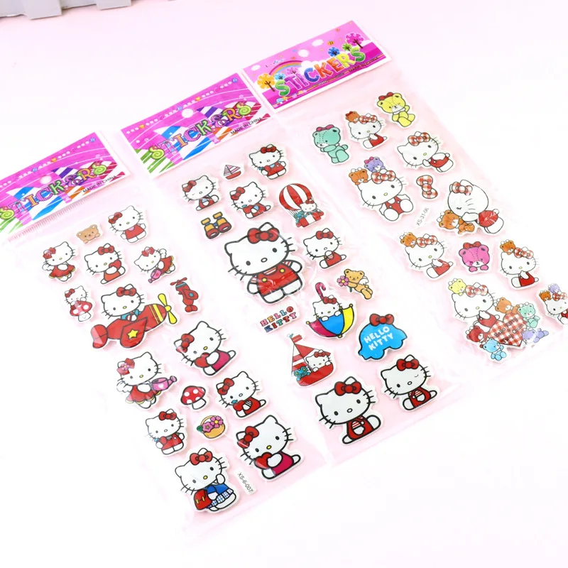 12pcs Hello Kitty Bubble Stickers Kawaii Three-Dimensional 3d Sanrio Stickers Cute Cartoon No Repetition Kids DIY Toy Sticker