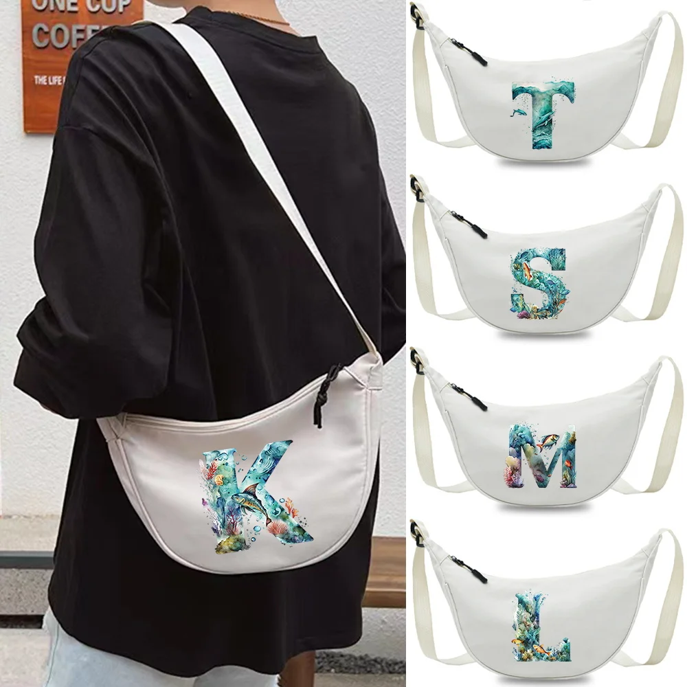 

Inclined Shoulder Bag New Fashion Trend Travel Essential Fish Letter Pattern Printing Series Outdoor Travel High Quality Durable