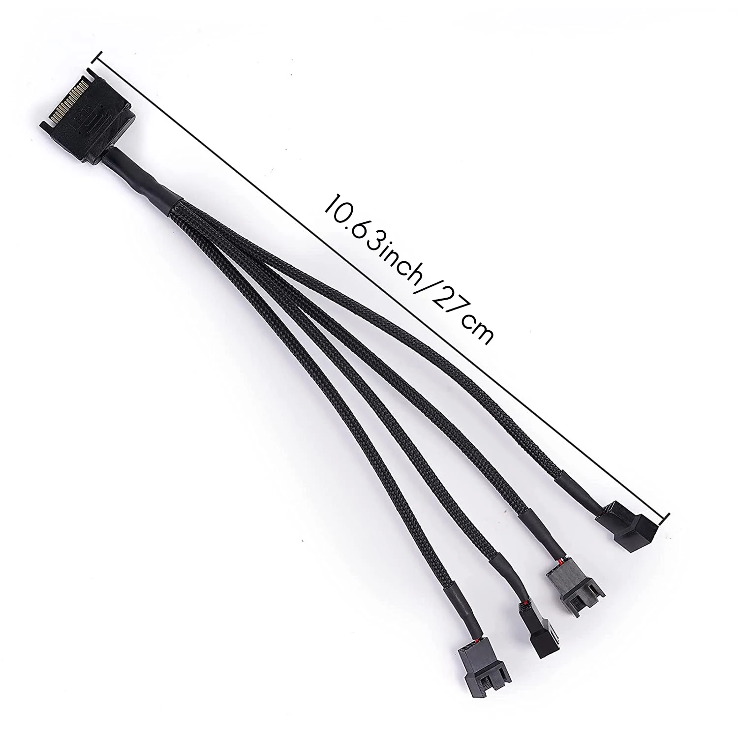 B49CCooling Fan Adapter Cable, 15 Pin SATA to 4 x 3 Pin / 4 Pin PMW 12V PC Case Fan Power Adapter Cable to 15 Pin SATA