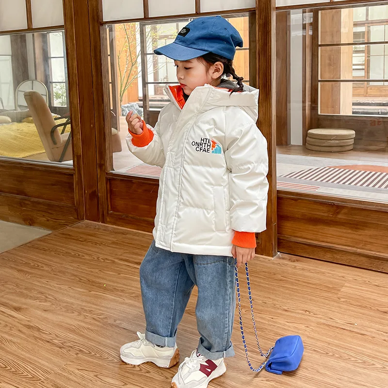Winter Children Boys Down Jacket Letter Printed Thicken Warm Baby Boys No Wash Snowsuit Contrast Skinny Hooded Toddler Boys Coat image 3