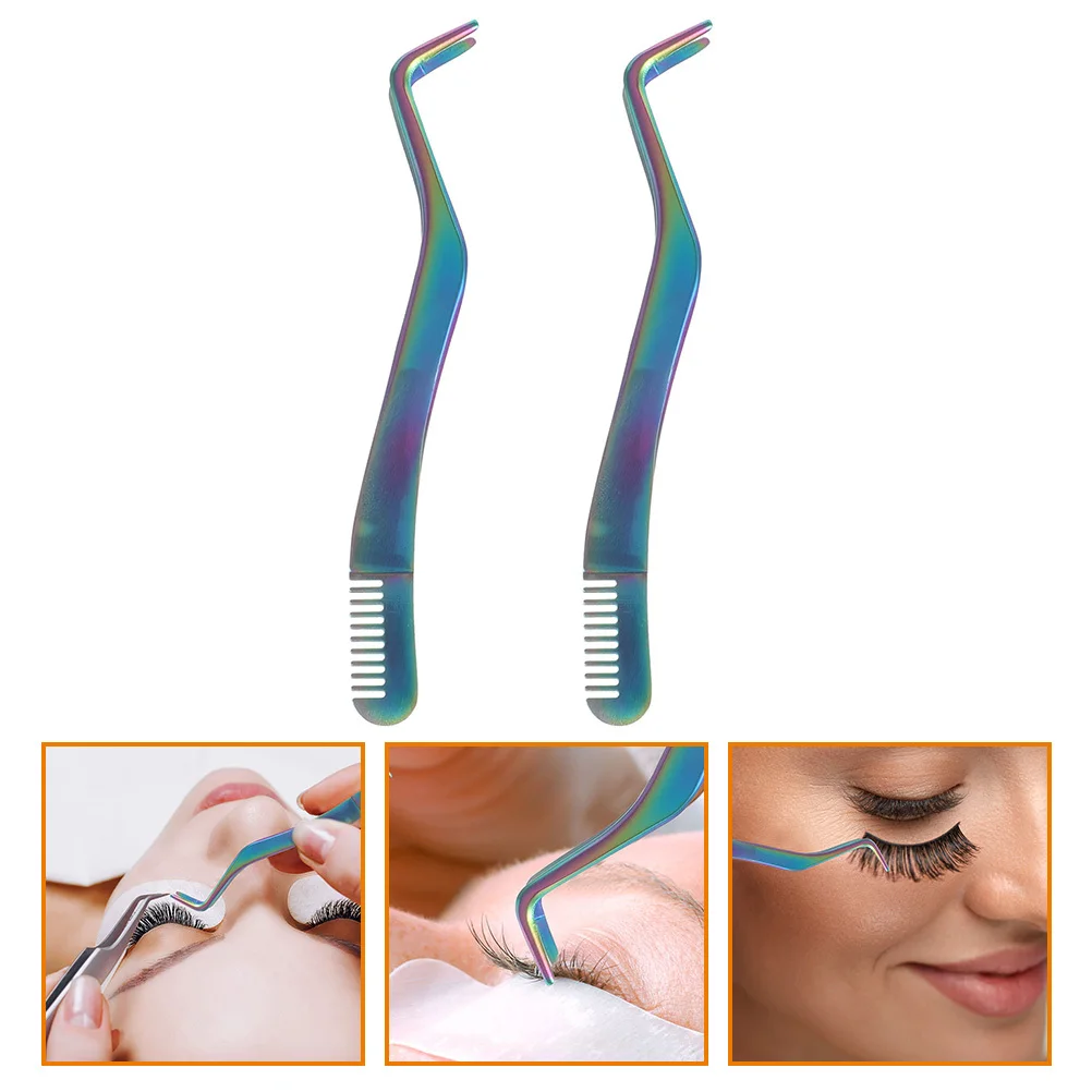 

2Pcs Eyelash Tweezers Stainless Steel Precision Eyelash Applicator Tools Comb End Lash Extension Tool