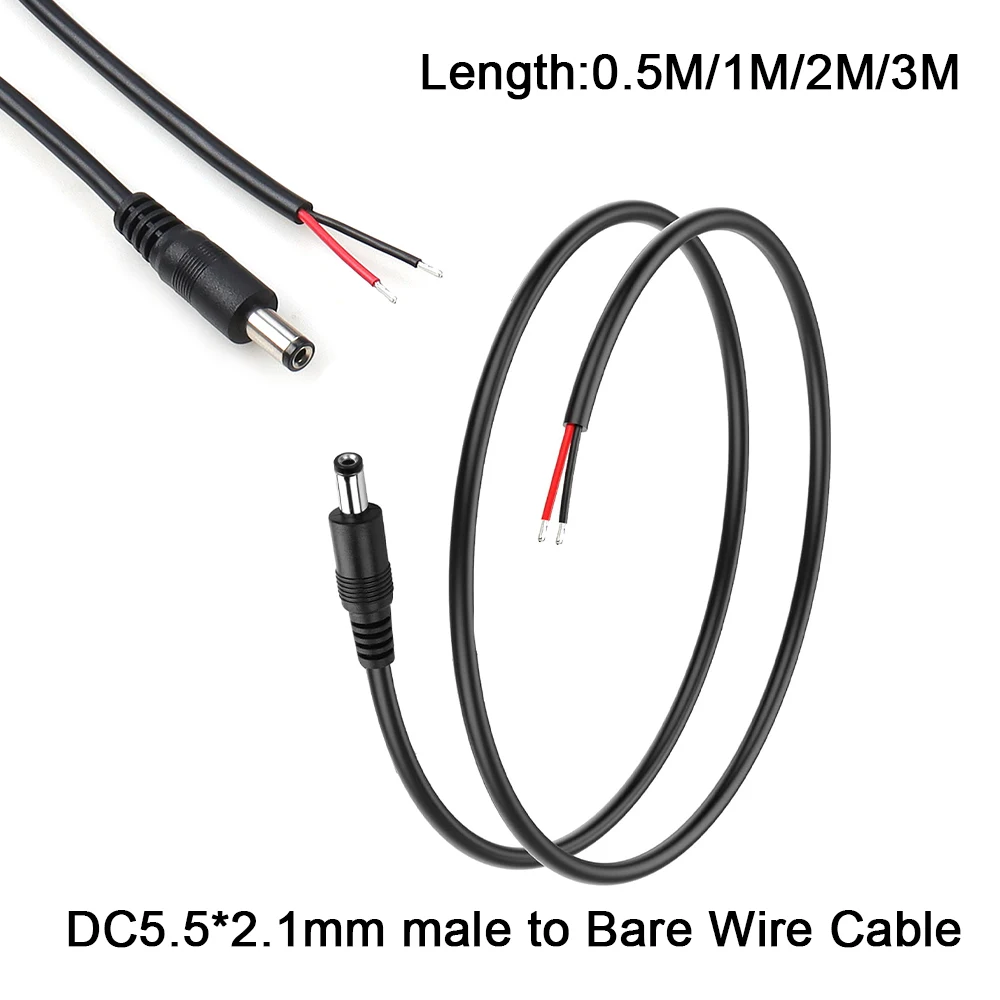 DC5.5*2.1mm to Bare Wire Cable 20AWG for Security surveillance LED lighting outdoor gear DIY electronics & maintenance | 0.5M 1M