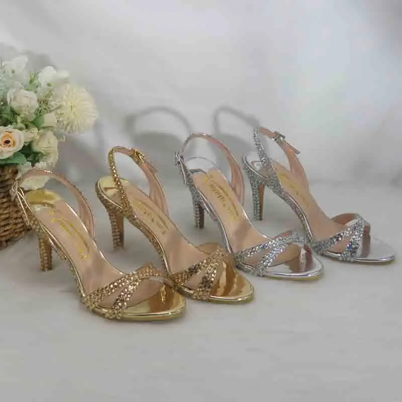 2023 New Arrival bridal Champagne Gold Pointed Toe Wedding Shoes and bag Woman High Pumps Thin Heel Party Shoes woman Slingbacks