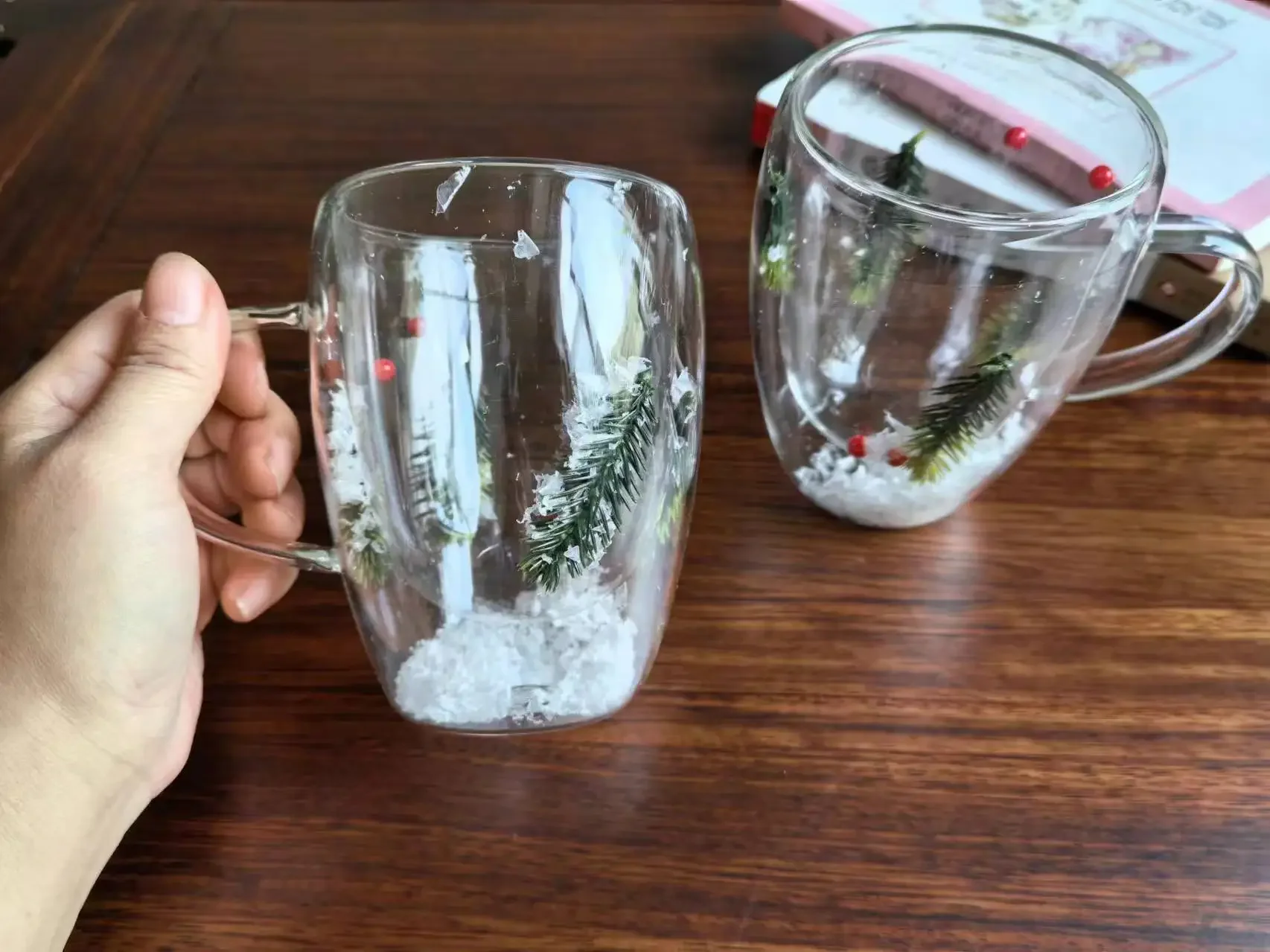 Creative Double Wall Glass Cups Transparent Christmas Coffee Mug with Handle Snow Home Heat Resistant Gift Tea Milk Water Cup