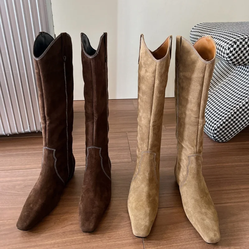 

French Retro Suede Pointed Boots Winter New Elegant Height-Increasing Long Boots for Women Over-the-Knee High Boots
