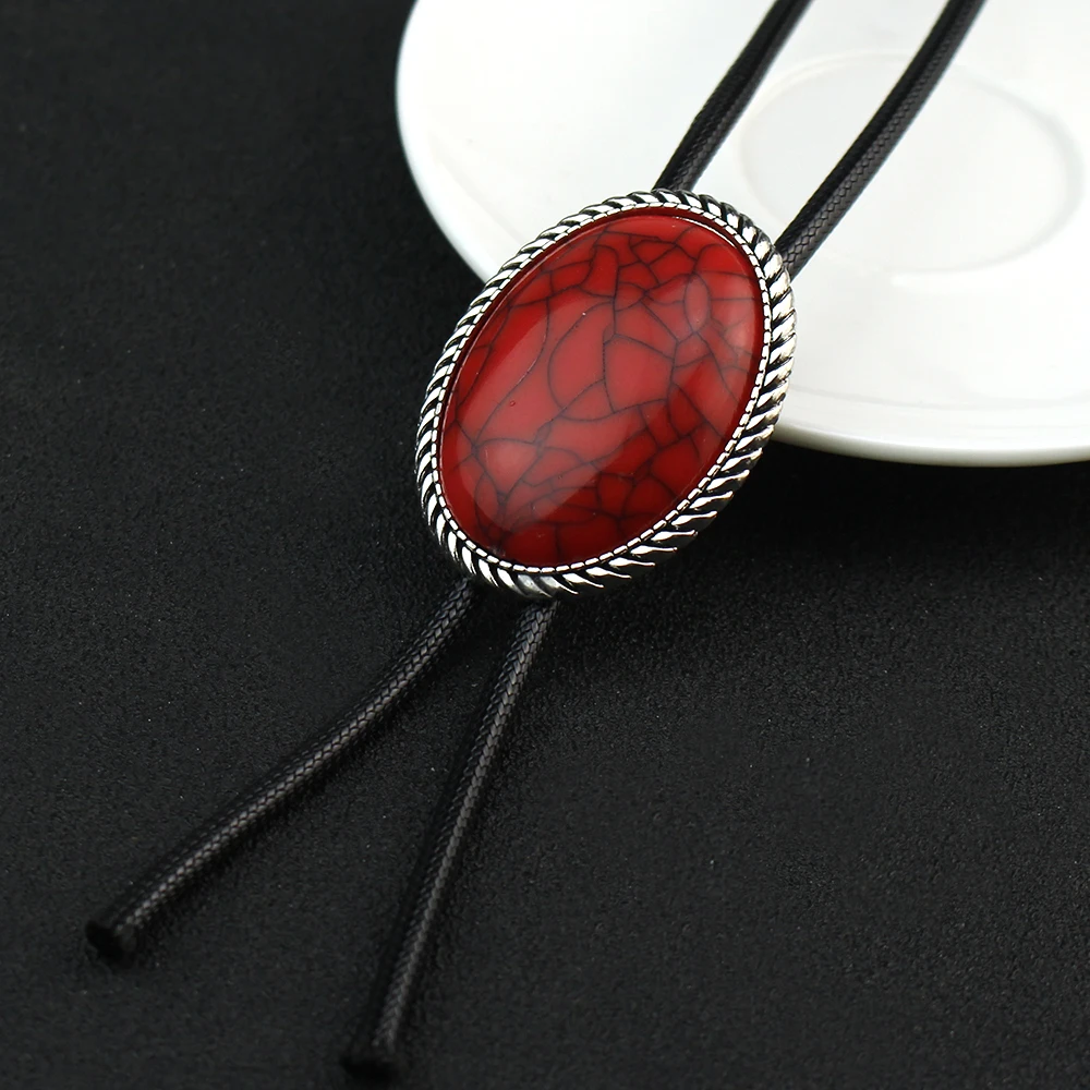 Retro Bolo Tie Handmade Western Art Indian Alloy Necktie Triangle Naturel Stone Necklace for Man Women