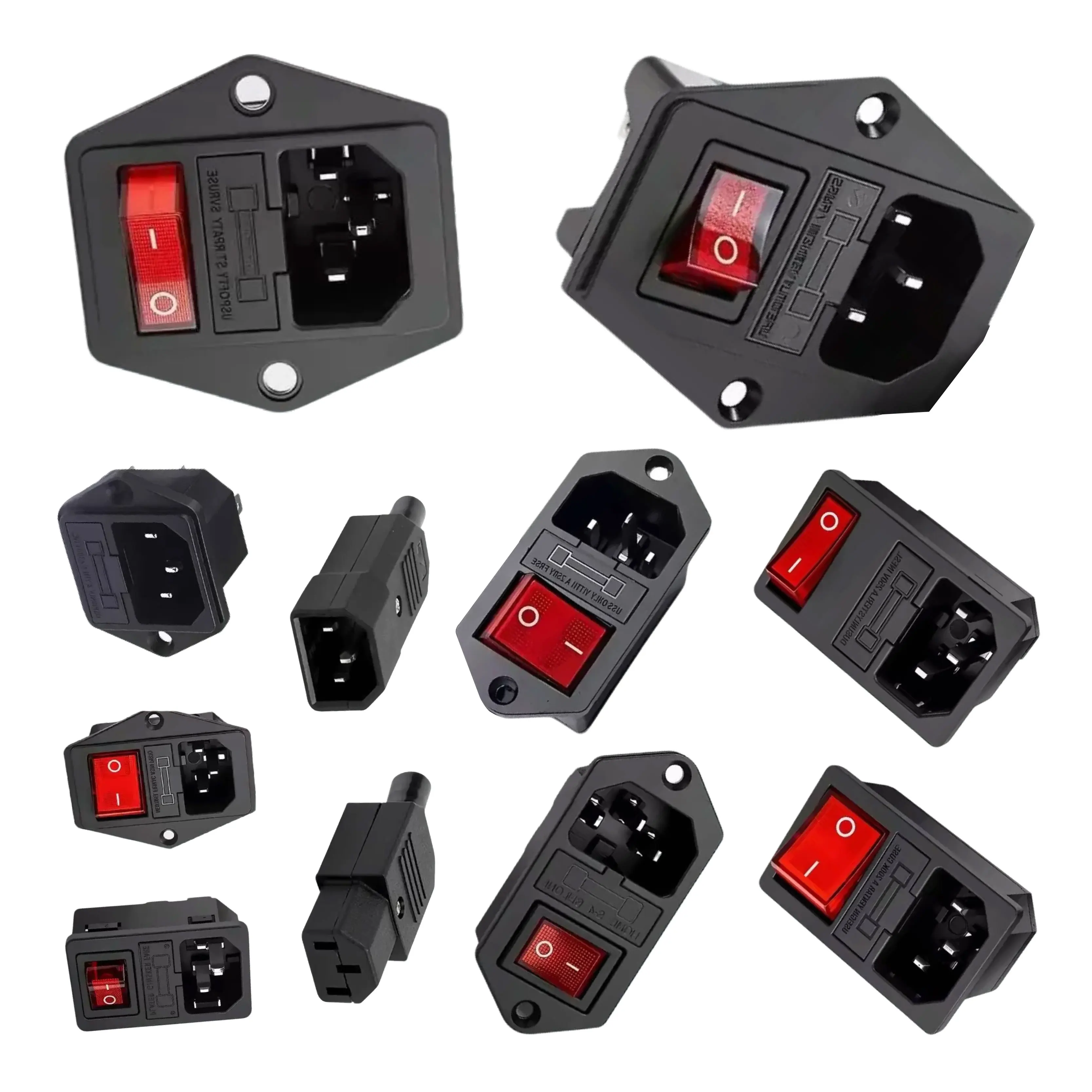 

5 шт., электрическая розетка переменного тока IEC320, 3-контактный, 250 В, кулисный переключатель, предохранитель, штекер, гнездовой разъем C13 C14, розетка для крепления