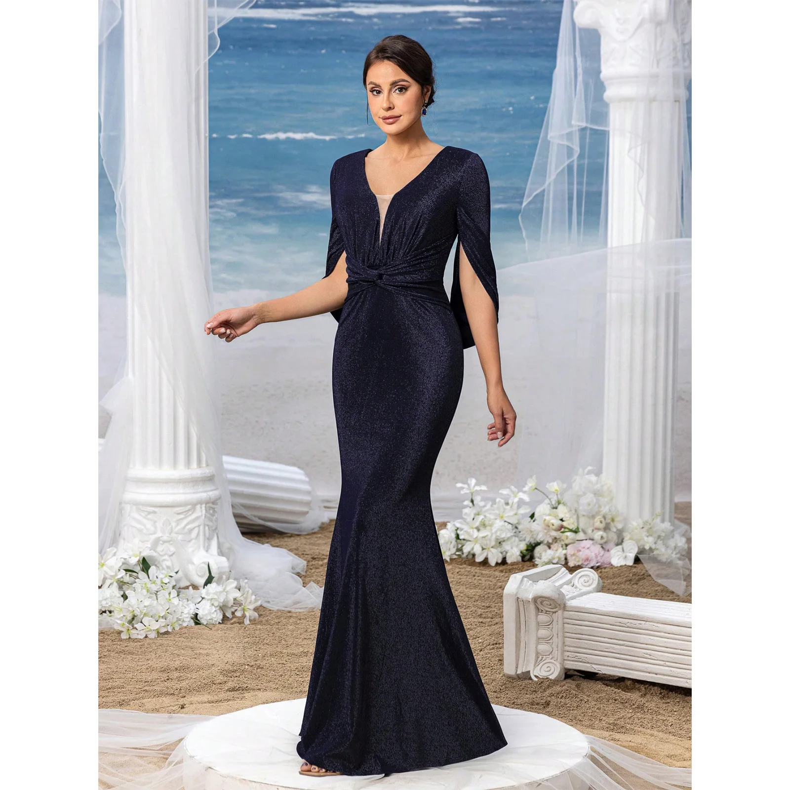 

Элегантные вечерние платья-русалка с глубоким V-образным вырезом для мам, подходят для свадебных гостей, банкетов и т.д. 2026