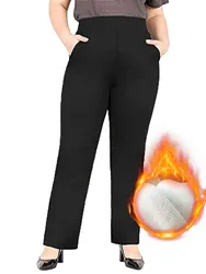 New winter 2024 plus size women's flannel-lined knitted fabric British elegant formal fashion style pants.