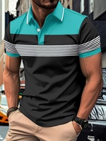 2025 Men's Fashion Color Block Shirt Lapel Golf Shirt Short Sleeve Printed Button Clothing Fashion Design Casual Breathable
